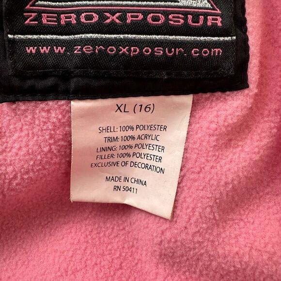 Zero Xposure Girls 16 Black Puffer Snowboard Hooded Jacket Black Pink Winter - Picture 10 of 14